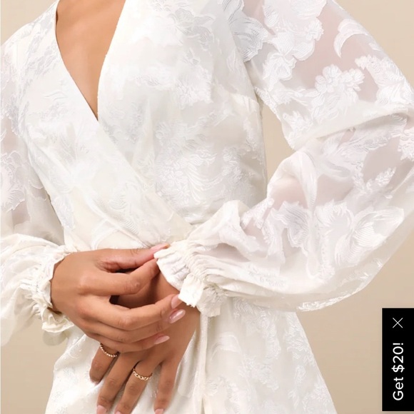 Lulus Ivory Floral Jacquard Long Sleeve Mini Dress, Bridal, Wedding - Size XL - Picture 2 of 6